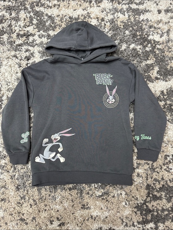 Looney Tunes Mania Other - Looney Tunes Bugs Bunny Charcoal Kids Hooded Sweatshirt Kid’s sz. 7-8
